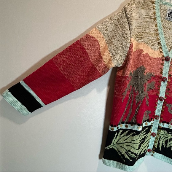 VTG 1990s Handknits by Storybook Knits Multicolor Desert Scene Cardigan - Large - Picture 10 of 13